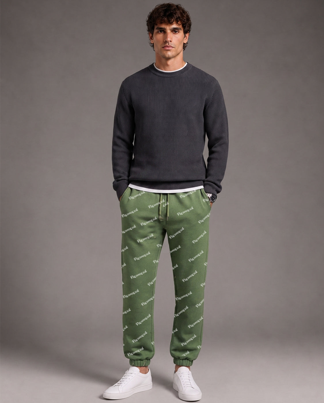 Phenomenal Green Cotton Fleece Joggers