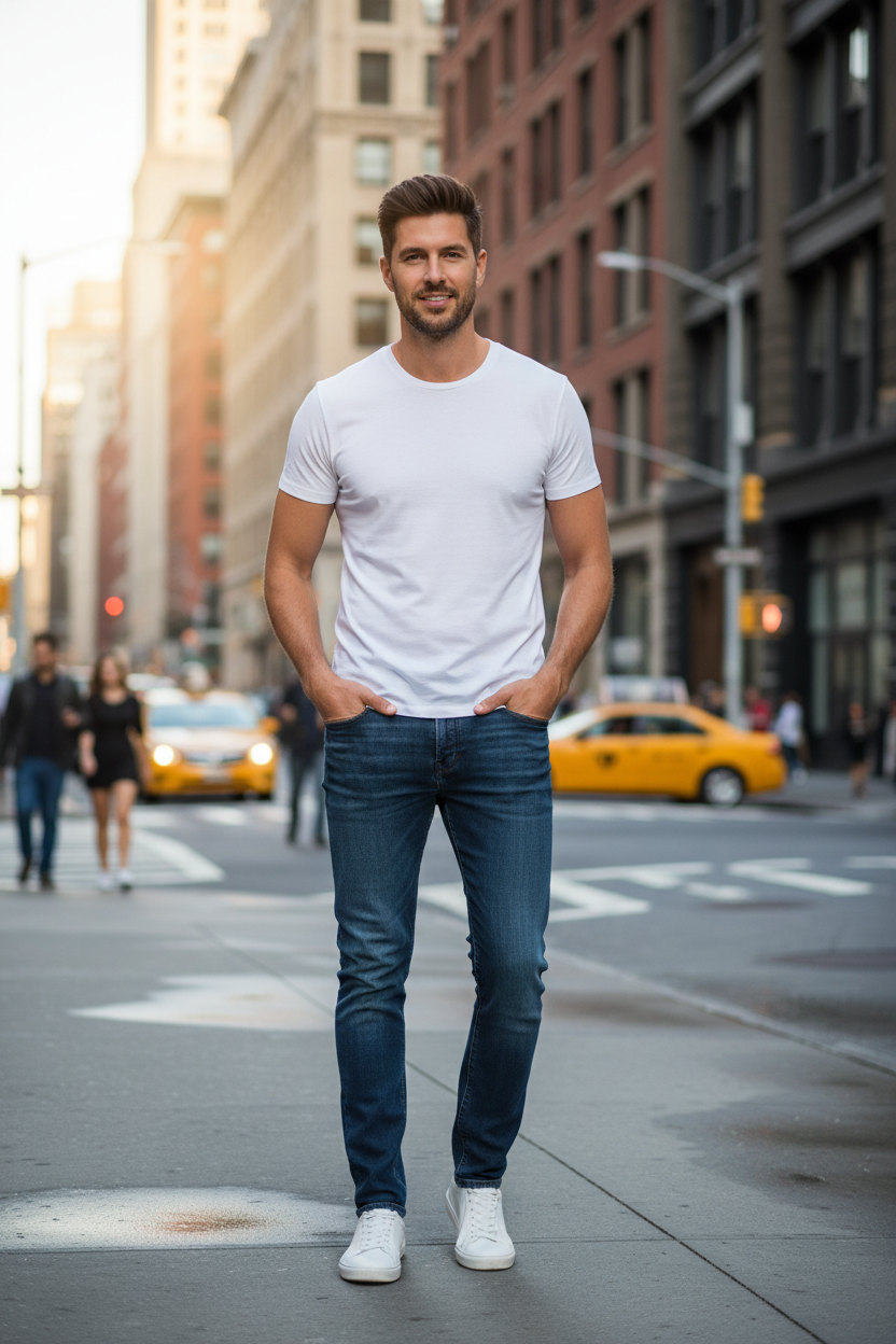 Male model wearing Men's Classic T-Shirt