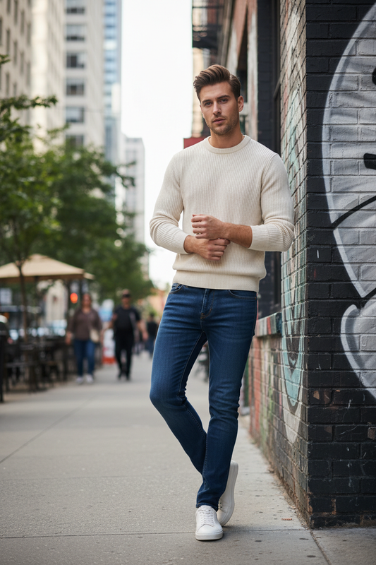 Male model wearing Men's Slim Fit Jeans