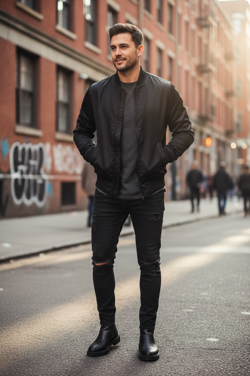 Male model wearing Men's Bomber Jacket